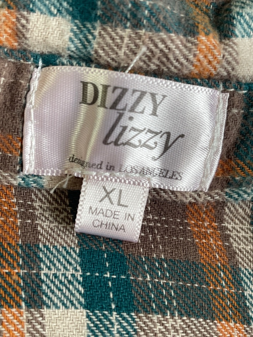 Dizzy lizzy Plaid Button-Down Flannel Shirt in Rust Orange & Teal - Picture 2 of 4